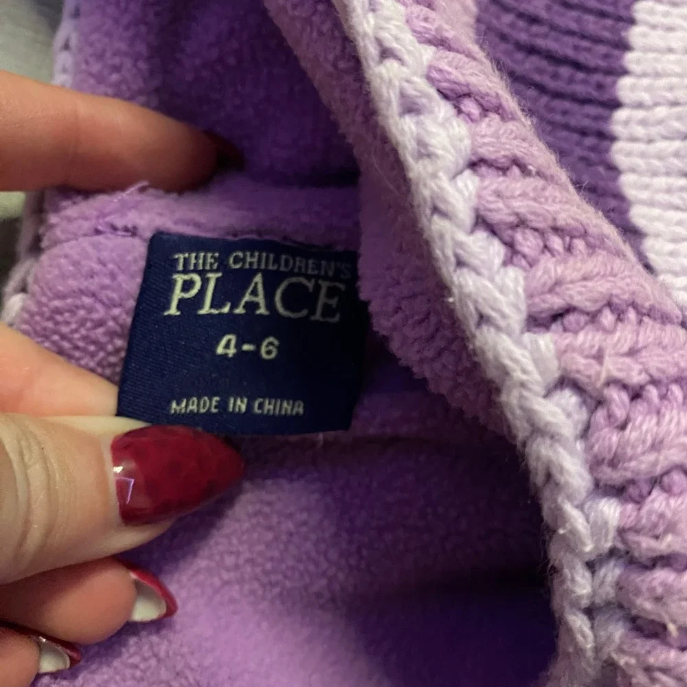 The Childrens Place Beanie Scarf Set Kids 4-6 Purple Excellent Striped Fleece